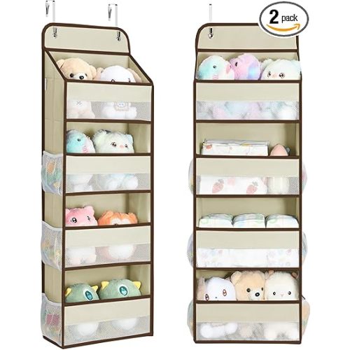 Yecaye 2 Pack Over the Door Organizer, 35.2lbs Load Toy Stuffed Animal Storage, Swing-proof Hanging Bathroom Organizers and Storage for Nursery Newborn Baby Essential Stuff Dorm Room Essentials Beige