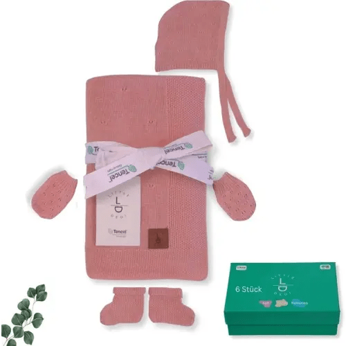 Soft Baby Gift Set – Includes Soft Knit Pointelle Blanket 30"x40", Baby Hat, Gloves & Booties – Eco-Friendly Newborn Essentials in Gift Box (Pink)