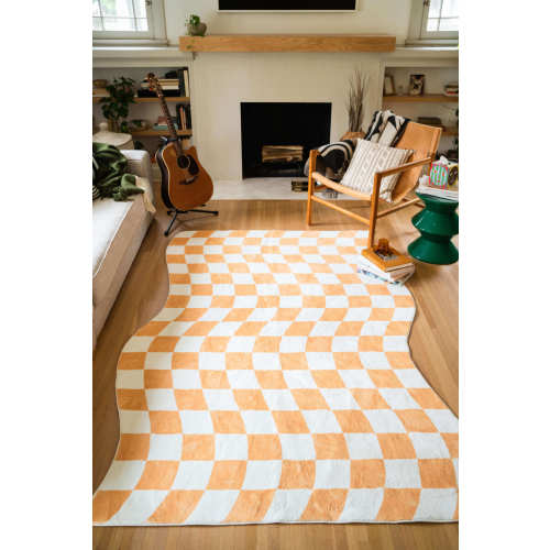 Yellow Wavy Checkered Rug