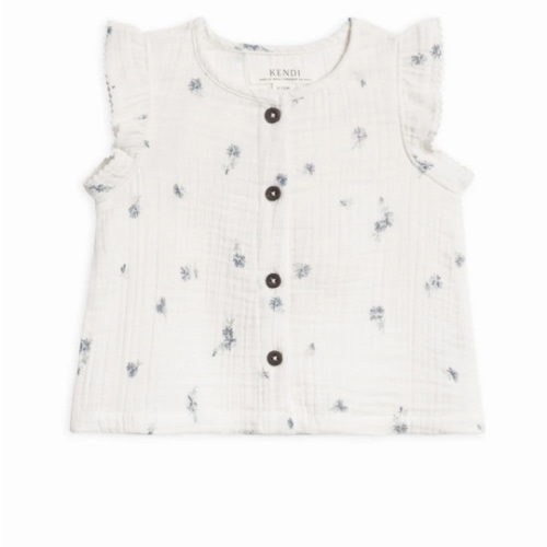 Tessa Muslin Button Front Ruffle Sleeve Top