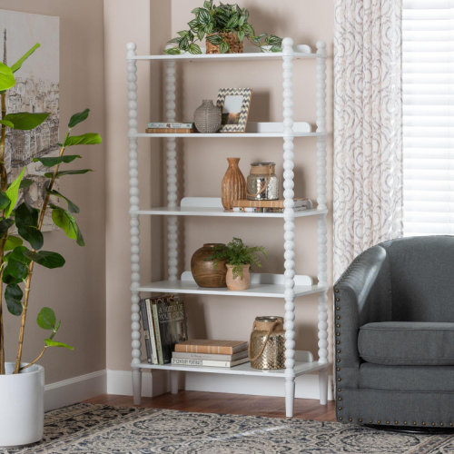Bayou Breeze Baxton Studio Lucera Bobbin Display Shelf - 5-Tier Open Frame Vertical Bookcase with Spindle Posts for Living Room or Office | Wayfair