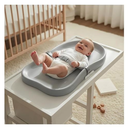 Baby Diaper Changing Pad with Adjustable Belt – Portable, Waterproof, Peanut-Shaped Design, Non-Slip Base for Table and Dresser, Grey