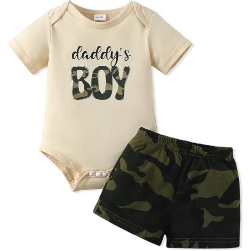 NZRVAWS Newborn Baby Boy Clothes Letter Printed Romper Shorts Summer Infant Outfits Camo Clothing Set 0 3 6 9 12 Months