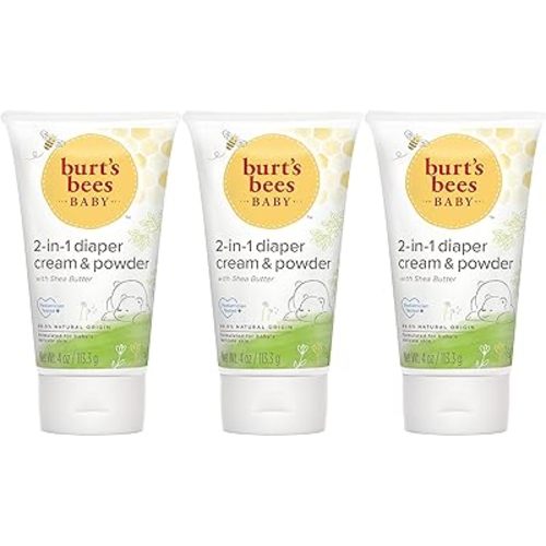 Burt's Bees Baby Daily Cream to Powder, Talc-Free Diaper Rash Cream - 4 Ounce (Pack of 3)