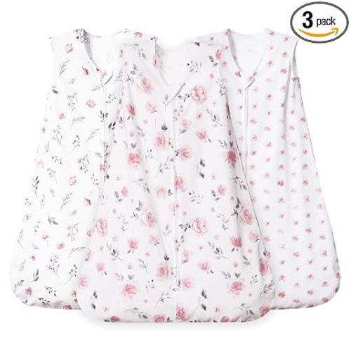 david's kids 3 Pack 100% Organic Cotton Baby Sleep Sack 6-12 Months, Ultra Soft Baby Wearable Blankets with 2-Way Zipper, Comfy Sleeping Bags for Infant Newborn Boys Girls Neutral, Medium Size, Floral