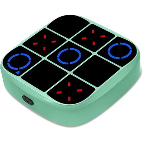 Tic-Tac-Toe Bolt Game, 4-in-1 Handheld Puzzle Games Console, Electronic Tic-Tac-Toe Game for Educational and Memory Growth, Portable Travel Games for Car Ride, Board Games for Kids and Adults (Cyan)