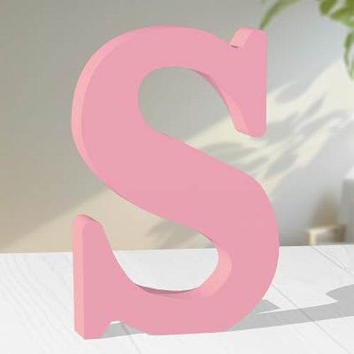 AOCEAN 10 Inch Pink Wood Letters Unfinished Wood Letters for Wall Decorative Pink Standing Letter Sign Board Decoration for Craft Home Party Decor Projects (S)