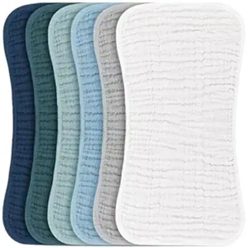 Konssy Muslin Baby Burp Cloths Sets for Unisex- 6 Pack Large 100% Cotton Burping Clothes for Newborn, Baby Girls and Boys