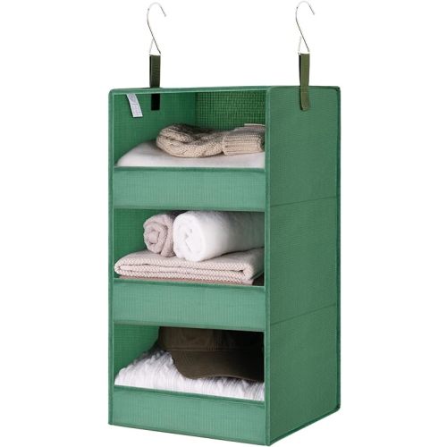 GRANNY SAYS 3-Shelf Closet Organizers and Storage, Foldable Hanging Closet Organizer, Hanging Closet Shelves with 2 Metal Hooks, Leak-Proof Closet Storage for Sweater, Clothes Organizer, Dark Green