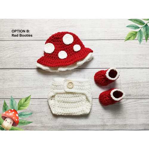 Crochet Mushroom Hat and Diaper Cover, Mushroom Baby Outfit, Baby Halloween Costume, Newborn Photo Prop, Coming Home Outfit, Mushroom Beanie