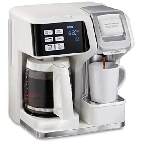 Hamilton Beach FlexBrew Trio 2-Way Single Serve Coffee Maker & Full 12c Pot, Compatible with K-Cup Pods or Grounds, Combo, White