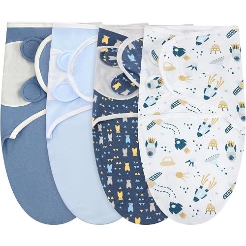 Newwiee 4 Pcs Preemie Baby Swaddle Wrap Adjustable Cotton Swaddle Sleep Blanket for Preemie Boy Girl Improves Sleep Essentials(Bear Style)