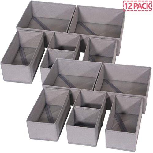 DIOMMELL 12 Pack Foldable Cloth Storage Box Closet Dresser Drawer Organizer Fabric Baskets Grey