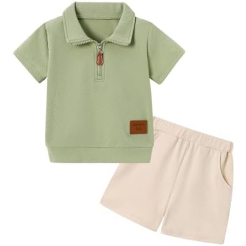 ZOEREA Toddler Baby Boy Clothes Summer Outfits Short Sleeve Solid Elastic Sweatshirt and Shorts 2 Piece Sweatsuit Set 1-5T