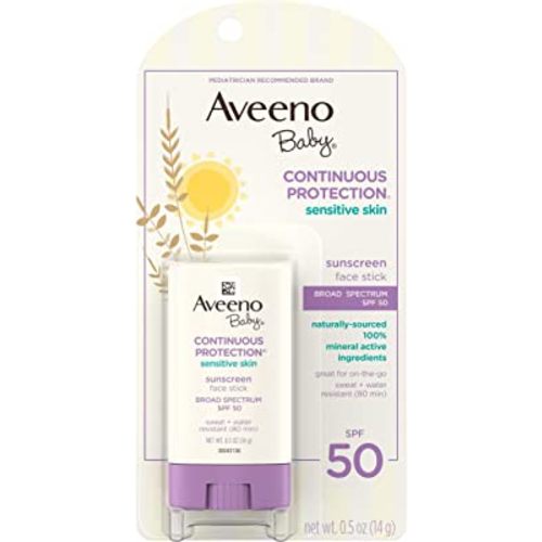 Aveeno Baby Continuous Protection Sensitive Skin Mineral Sunscreen Stick for Face with Broad Spectrum SPF 50, Zinc Oxide & Titanium Dioxide, Oil-Free & Water-Resistant, Travel-Size, 0.5 oz (Pack of 3)
