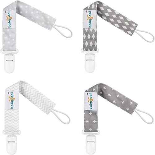 Babygoal Neutral Pacifier Clips, 4 Pack Binky Paci Holder and Leash for Boys and Girls Fits for Most Pacifier, Binkie Styles & Baby Teethers & Toys and Gift 4PS07-B