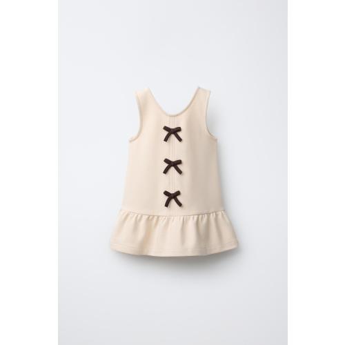 CONTRAST BOW PONTE KNIT DRESS - Mid-ecru | ZARA United States