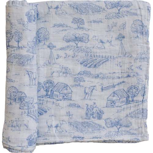 Farm Toile Muslin Swaddle Blanket