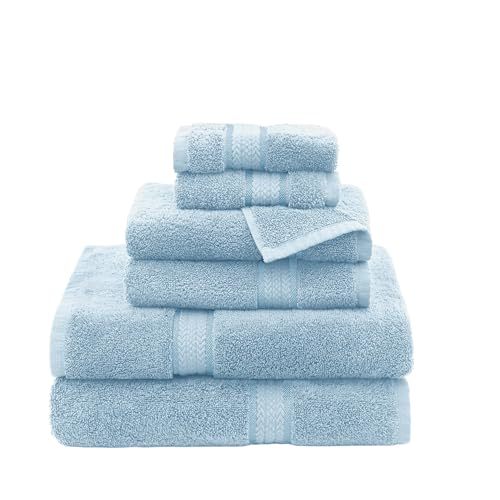 COTTON CRAFT Ultra Soft 6 Piece Towel Set - 100% Cotton Towels - Light Blue | Absorbent 580 GSM Quick Dry Everyday Premium Luxurious Bathroom Towels - 2 Large Bath Towels, 2 Hand Towels, 2 Washcloths