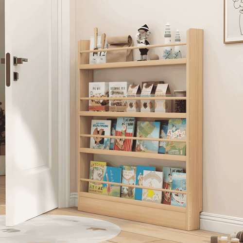 VGBYUJ Behind The Door Bookshelf, 4 Tier 47.4" Behind The Door Storage Organizer, Space-Saving Wall Mount Bookcases for Narrow Space, Solid Wood