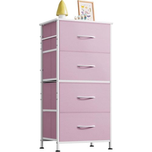 WLIVE Dresser with 4 Drawers, Storage Tower, Organizer Unit, Fabric Dresser for Bedroom, Hallway, Entryway, Closets, Sturdy Steel Frame, Wood Top, Easy Pull Handle,A-Pink