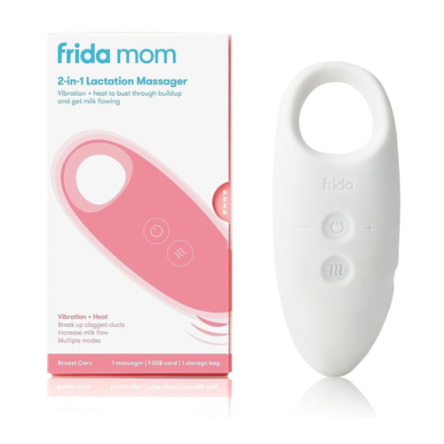 Frida Mom 2-in-1 Lactation Massager, Multiple Modes of Heat + Vibration for Clogged Milk Ducts, Increase Milk Flow, Breast Engorgement - USB Cord Included, White