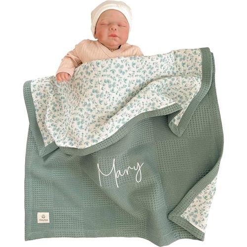 Mouliss Personalized Baby Blanket with Name – Handmade 100% Organic Cotton Newborn Gift | Custom Knit Blanket for Boys, Girls, Kids & Baby Showers