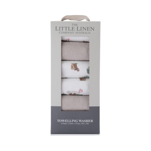 The Little Linen Co. Towelling Wash Cloth 6 Pack Willow Bear