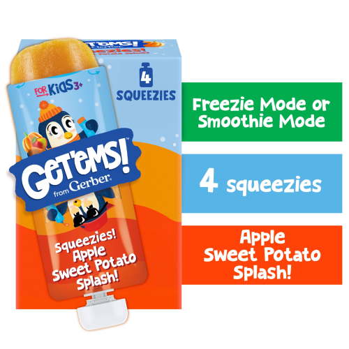 Get'ems Squeezies, Apple Sweet Potato Smoothie Pouch, Ice Pops, Fruit Pops, Kids Snacks, 4PK 10 oz