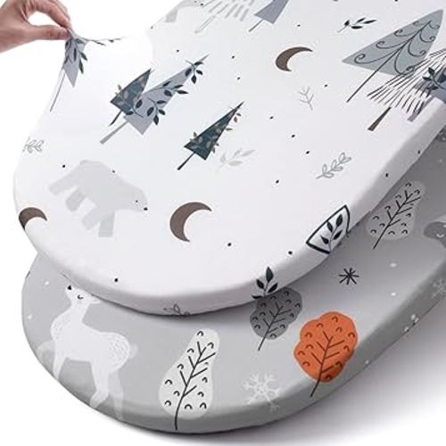 Stretch Fitted Bassinet Sheet Set BROLEX 2 Pack Cradle Sheets for Bassinet Pad/Mattress,Unisex Boys Girls,Ultra Soft,Snowy Forest