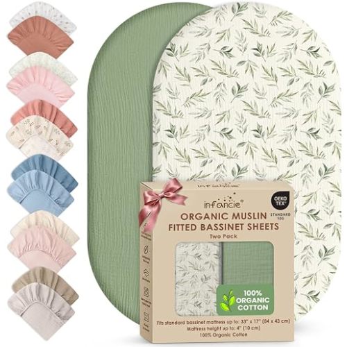 100% Organic Cotton 2 Baby Muslin Bassinet Sheets Unisex 33 x 17in