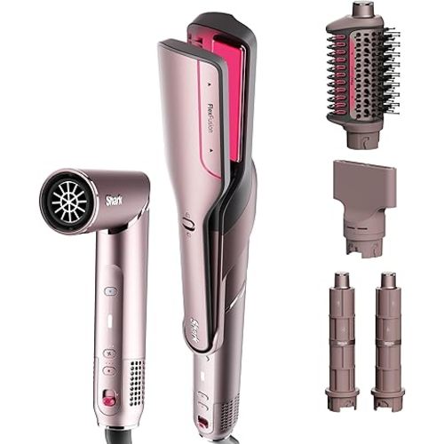 Shark FlexFusion Ceramic Air Styler, Straightener+Curler, Blush, HD641S
