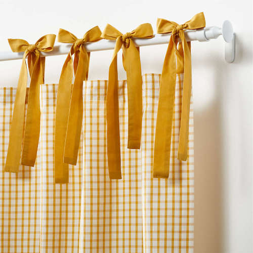 Yellow 100% Organic Cotton Windowpane Plaid Curtain Panel 44"x96"