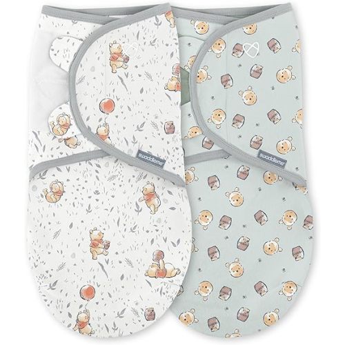 SwaddleMe by Ingenuity Original Swaddle, 100% Cotton, Improves Sleep & Calms Startle Reflex, 0-3 Months, 1.0 TOG, 2-Pack, Baby Swaddle Blanket - Winnie The Pooh