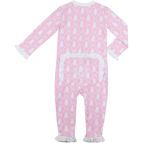 Pink And White Knit Christmas Tree Zipper Pajamas