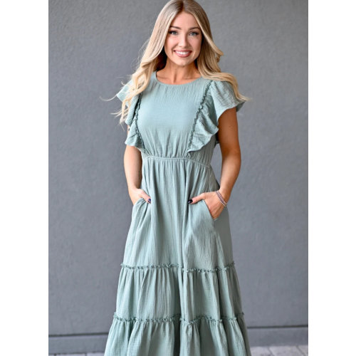 Cotton Gauze Ruffle Midi Dress- Seafoam Green – Nursing Queen