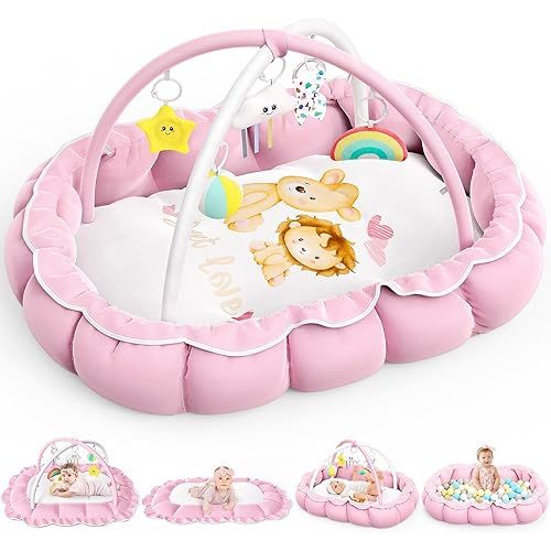 OCATO Baby Play Mat Gym: Baby Girl Gifts Tummy Time Mat Baby Play Gym Thick Large Baby Activity Center from Newborn to Toddler Skills Development Baby Essentials Baby Shower Gifts Ball Pit Cat Dog Bed