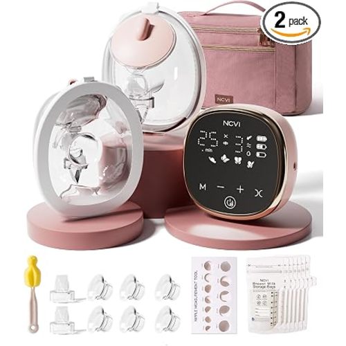 NCVI Wearable Breast Pump, in-Bra Hands-Free Electric Pump with Carry Case | -300mmHg Suction, Portable & Rechargeable, 10-11 Sessions, 19-28mm Flanges, 4 Modes 9 Levels for Home, Work & On-the-Go