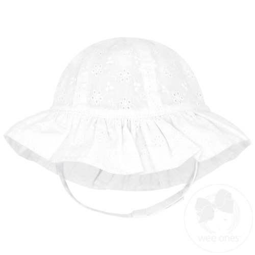 Reversible Girls Ruffle Brim Eyelet Hat - WHITE / 12-24 MONTHS | Wee Ones Hair Bows & Accessories