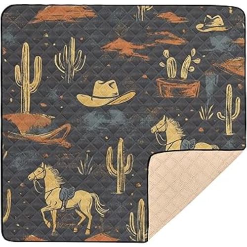 Baby Play Mat Western Cowboy Horse Cactus 50" X 50" Play Gym Crawling Mat Soft Non-Slip Portable Picnic Floor Mat for Infant, Babies, Toddler, Kids