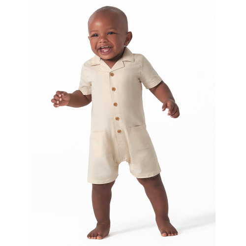 Modern Moments by Gerber Baby Boy Short Sleeve Poplin Romper, Sizes 0/3-24M