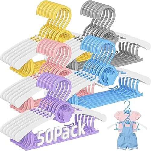 Kids Hangers 50 Pack Baby Hangers for Nursery Closet, 11-14.5" Extendable Adjustable Non-Slip Baby Clothes Hangers Toddler Infant Pants Hangers Plastic for Baby Girls Boys Children Newborn