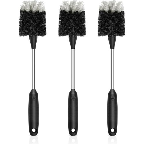 SetSail Bottle Brush of 3 Pack, 13-in Long Stainless Steel Handle Water Bottle Cleaner Brush Non-Slip Grip Bottle Brushes for Cleaning Water Bottles Sport Bottles Coffee Mugs Glasswares Cups, Black