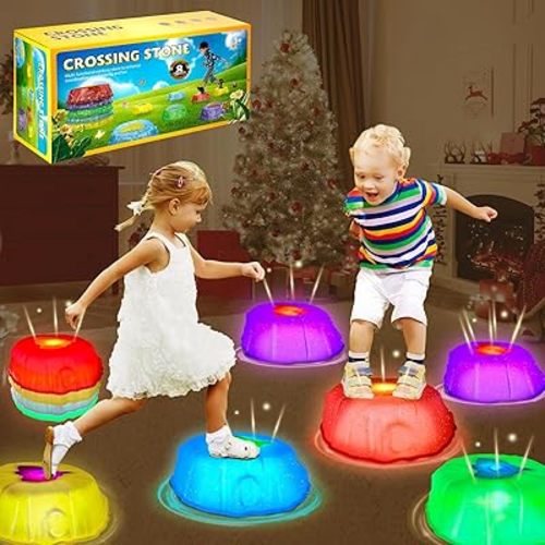 Stepping Stones for Kids 8PCS Balance Stepping Stones, Non-Skid Stepping Stones with LED Lights, Outdoor & Indoor Toys