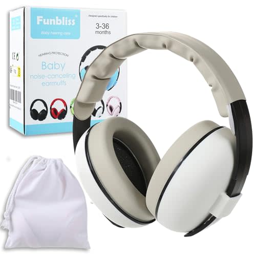 Funbliss Infant Ear Protection - Safe Noise Cancelling Headphones for Baby and Toddler 3-36 Months,Safe Materials with Storage Bag,White