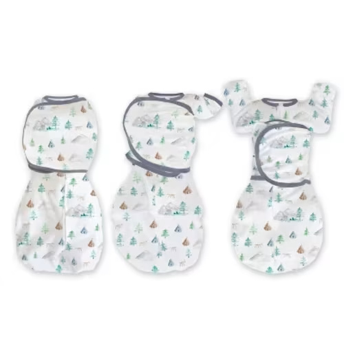 SwaddleDesigns Baby Omni Swaddle Sack w/ Wrap, Arms Up Elbow Length Sleeve - Mountain & Trees 0-3m: Cotton Knit, Two-Way Zipper, Built-in Mittens