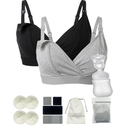 Pumping Bra Hands Free, Nursing and Pumping Bra in One, 2pk Adjustable V-Neck Bra Holding Breast Pumps