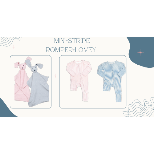 Dusty Blue Mini-Stripe Dog Lovey + Romper