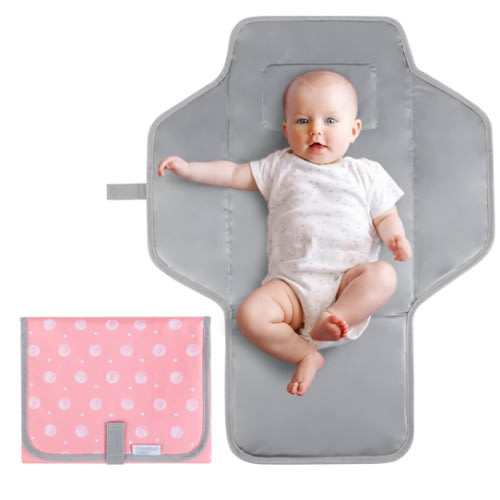 Portable Changing Pad for Baby, Compact Waterproof Diaper Mat with Built-in Cushion, Pink