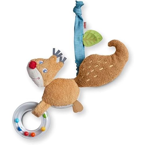 HABA Forest Friends Squirrel Hanging Toys for Babies 3 Months and Up - Cute Stroller Toy and Car Seat Toy for Infant Sensory Development and Grasping Skills